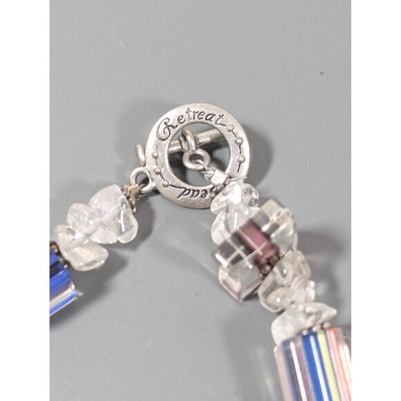 Colorful Art Glass Rock Crystal Beaded Bracelet Boho 6.5" - Picture 8 of 9